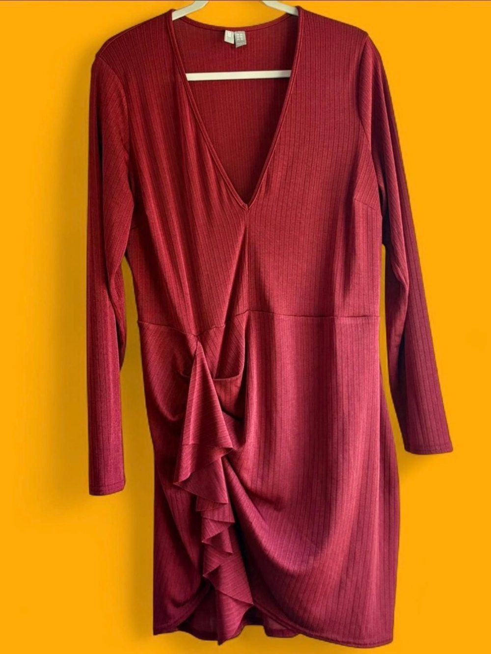 ASOS Long Sleeve V-Neck Ruffle Front Dress